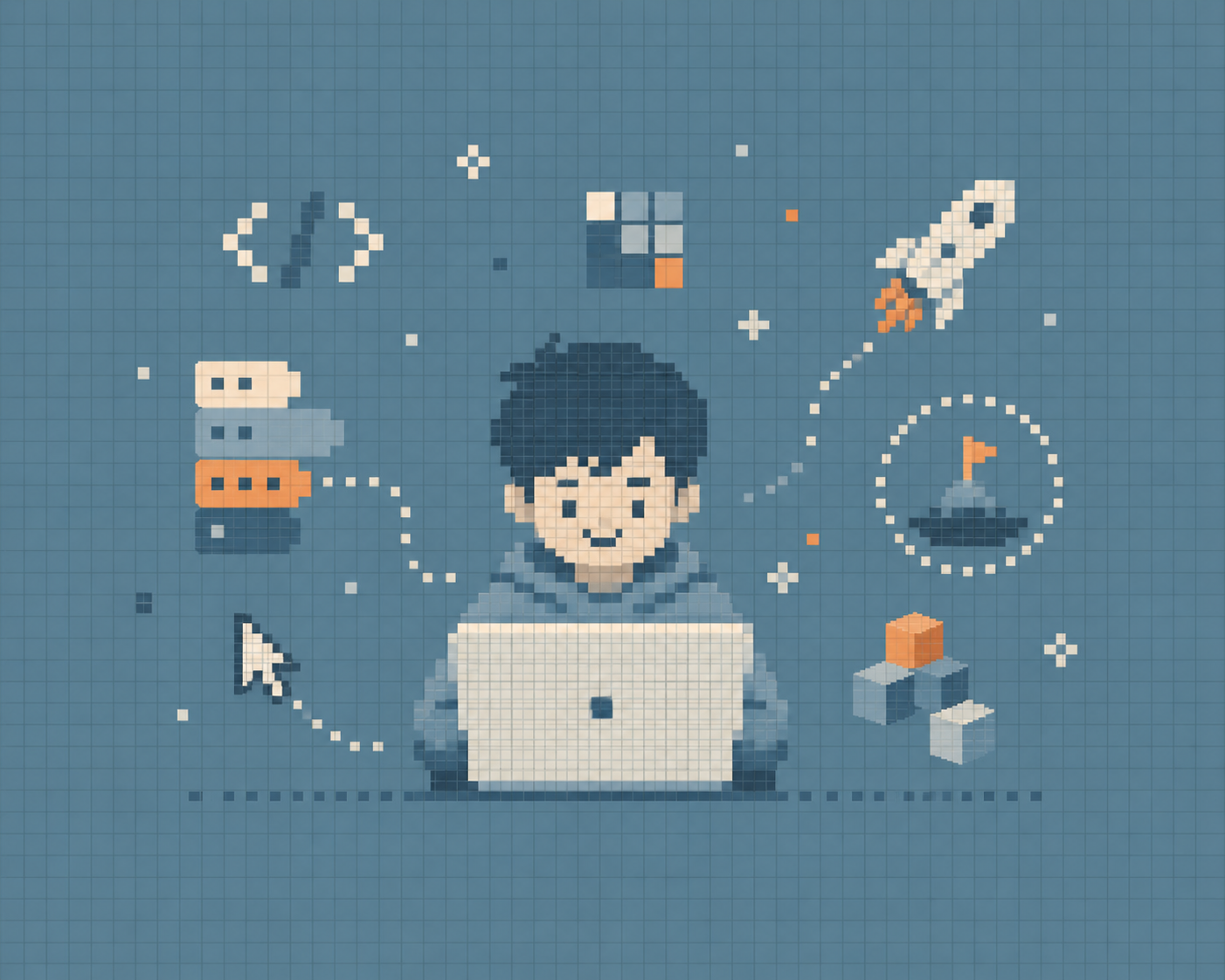 Pixel mosaic illustration for the Kids coding opportunity area