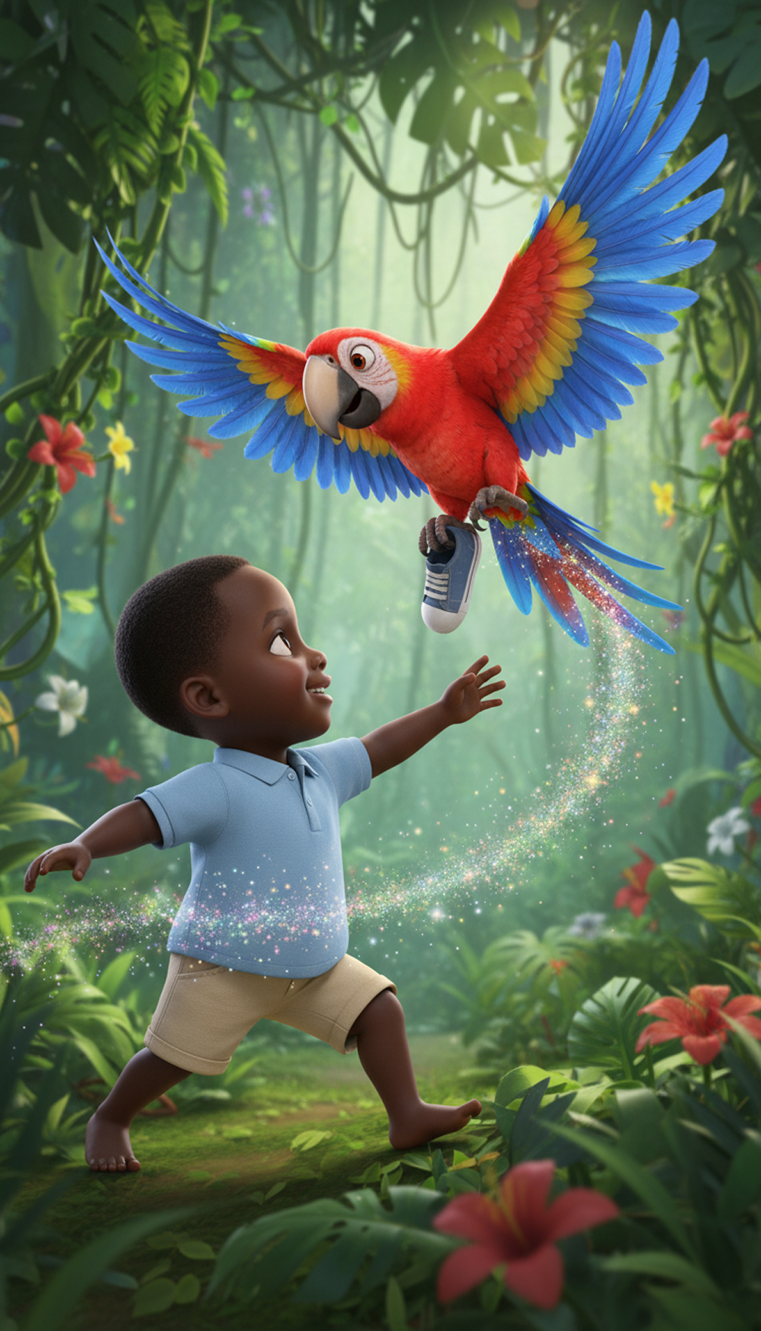 Pixel mosaic of a child in a personalized storybook adventure